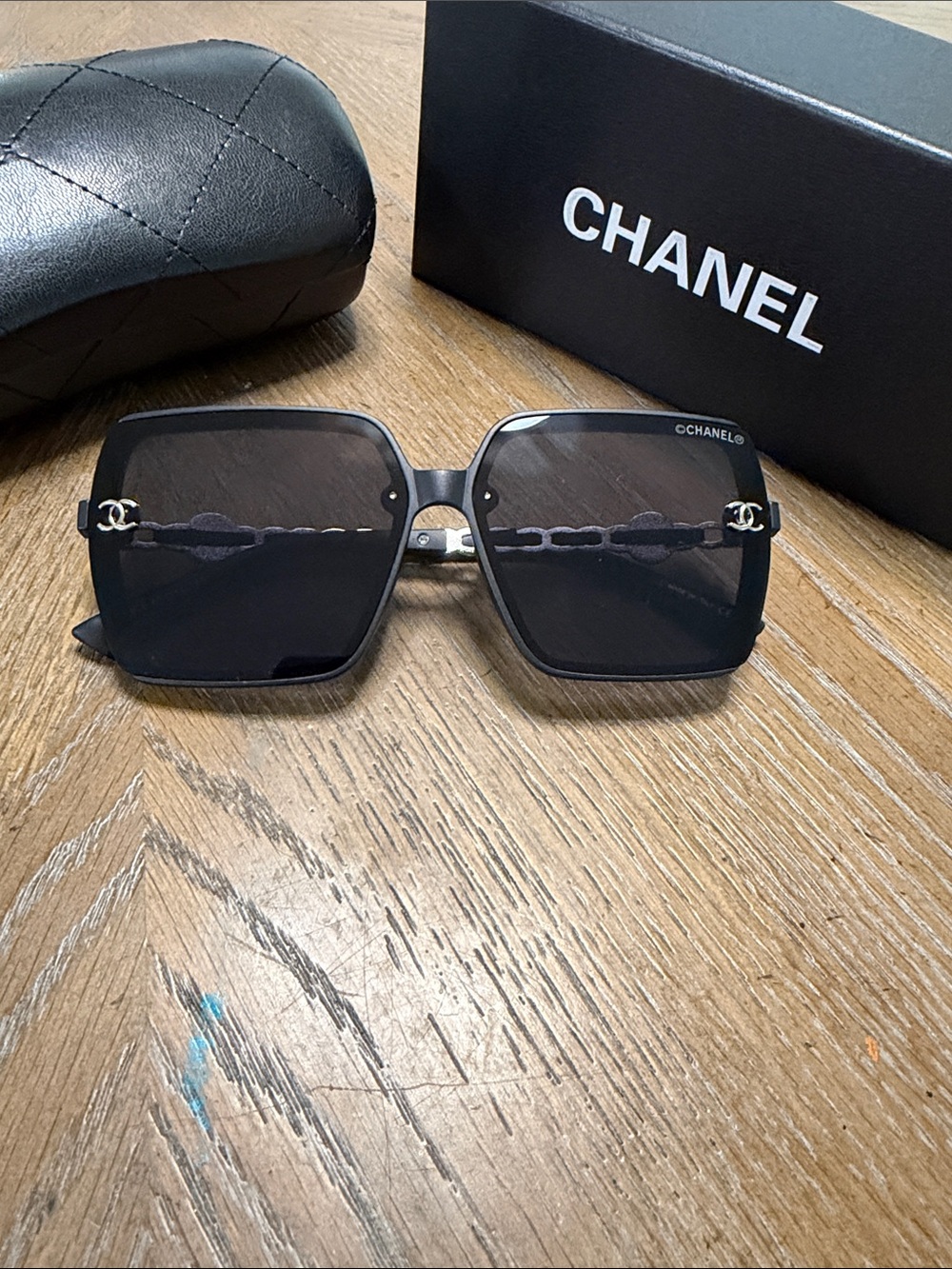 CHANEL Black & Silver Oversized Square Women's Sunglasses